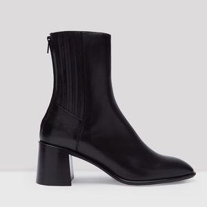 E8 by MIISTA INKA LEATHER MID HEEL BOOT WITH WOODEN HEEL IN BLACK- size 39